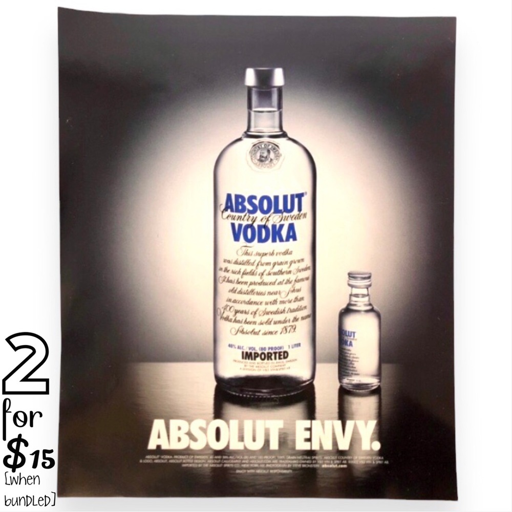 🟢[Absolut Vodka] ABSOLUT ENVY Original 2002 Vintage Magazine Advertisement